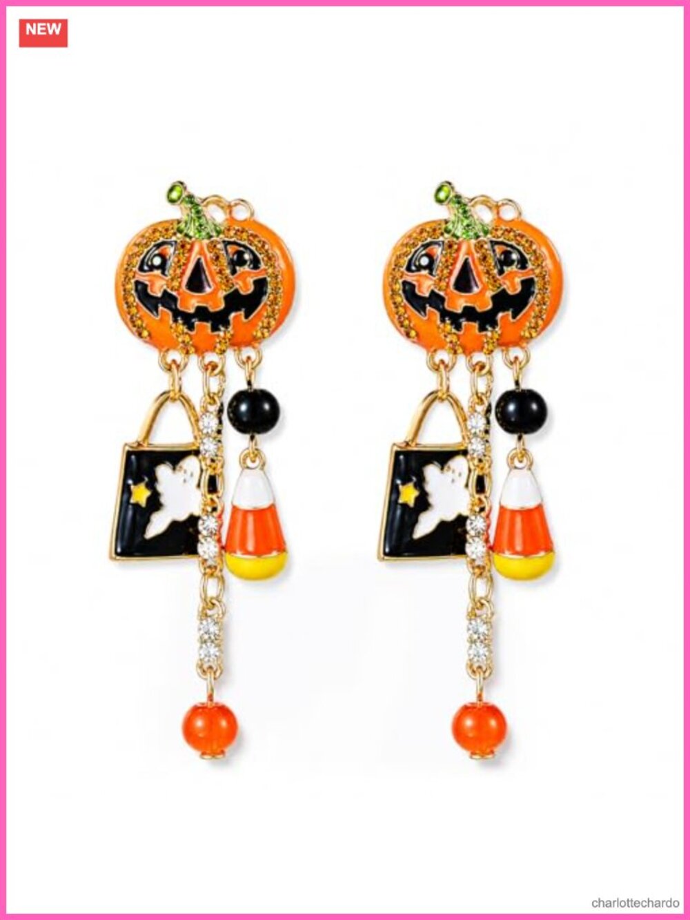 Sparkly Pumpkin Ghost Dangle Earrings Women Halloween Jewelry